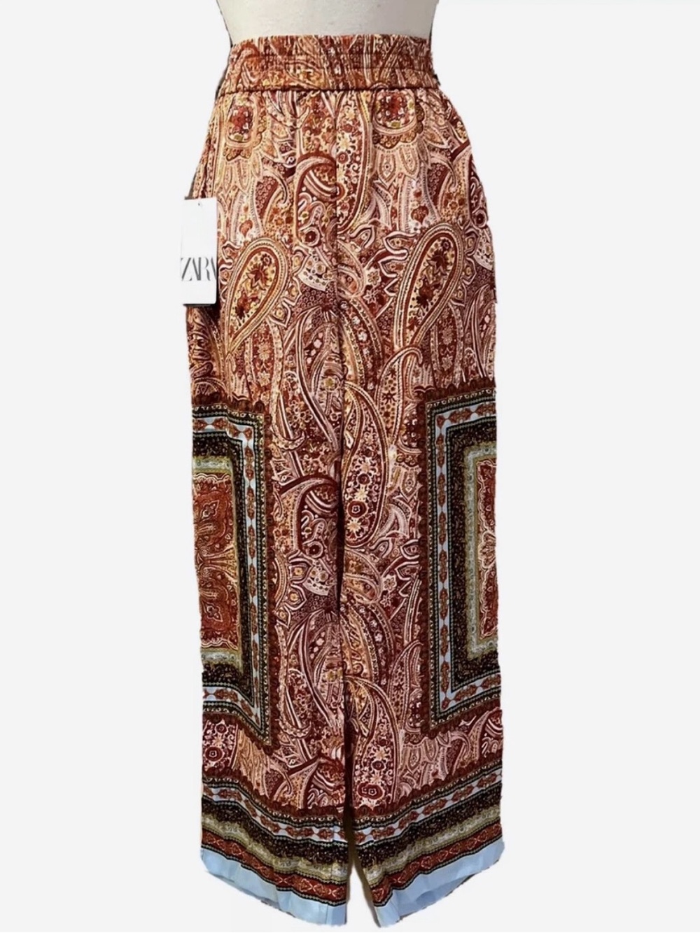 Zara Paisley Wide Leg Pants in Rust and Light Blue